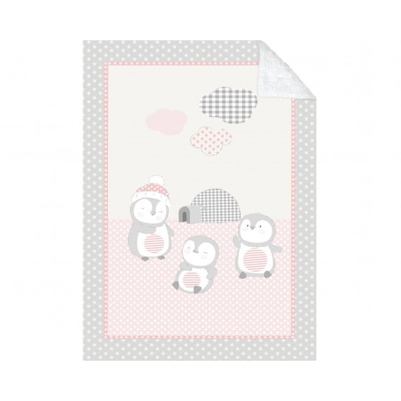 110x140 εκ Μαλακή κουβέρτα μωρού με οικογένεια sherpa Penguin, ροζ Kikkaboo 229701 