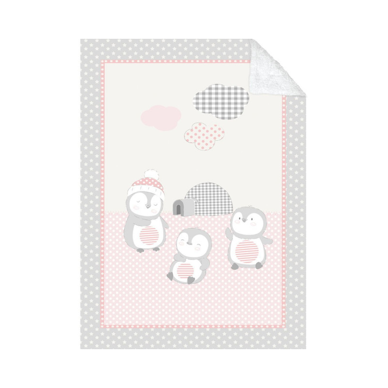 110x140 εκ Μαλακή κουβέρτα μωρού με οικογένεια sherpa Penguin, ροζ  229701