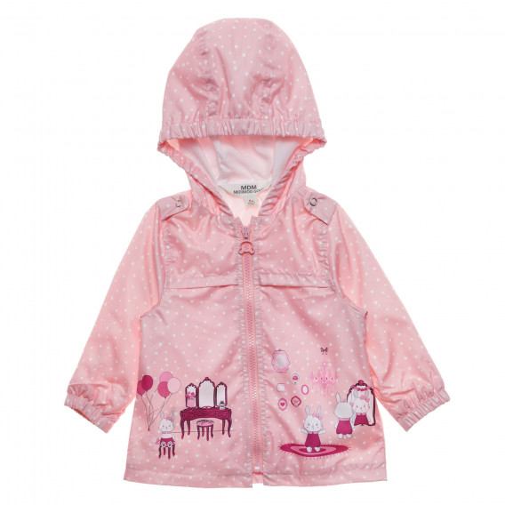 Μπουφάν με κουκκίδες με τύπωμα και τσάντα για μωρά, ροζ Midimod 230173 