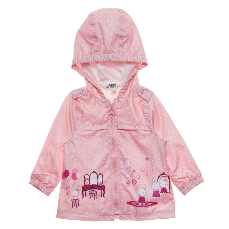 Μπουφάν με κουκκίδες με τύπωμα και τσάντα για μωρά, ροζ  230173