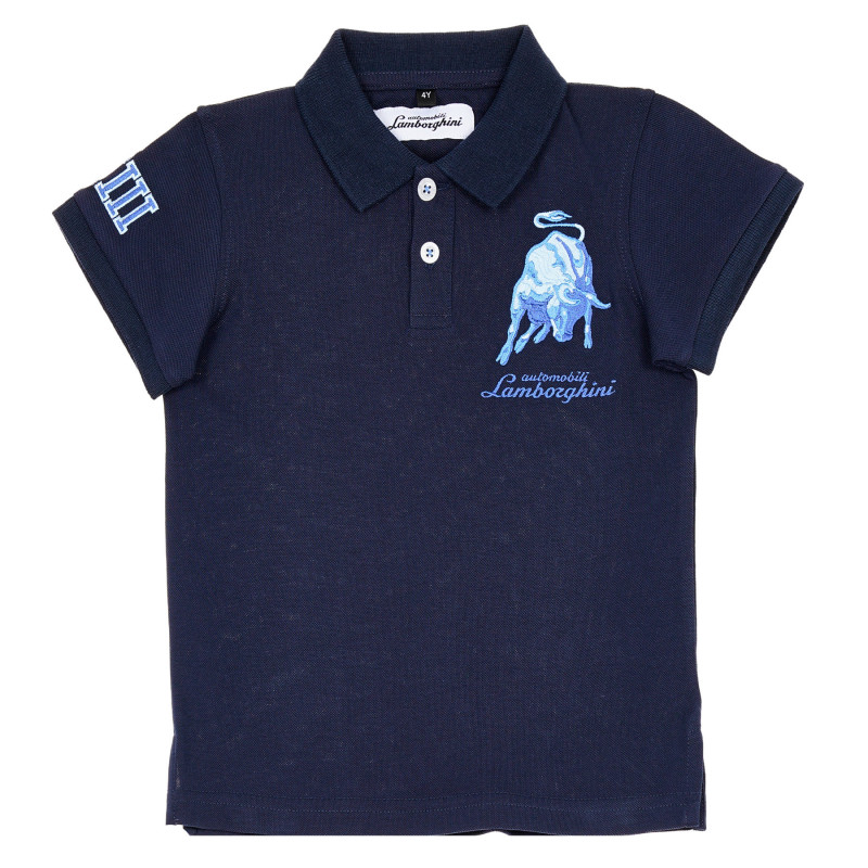 Βαμβακερό T-shirt για αγόρι, σε σκούρο μπλε χρώμα με τυπωμένο ταύρο και επιγραφή  230212