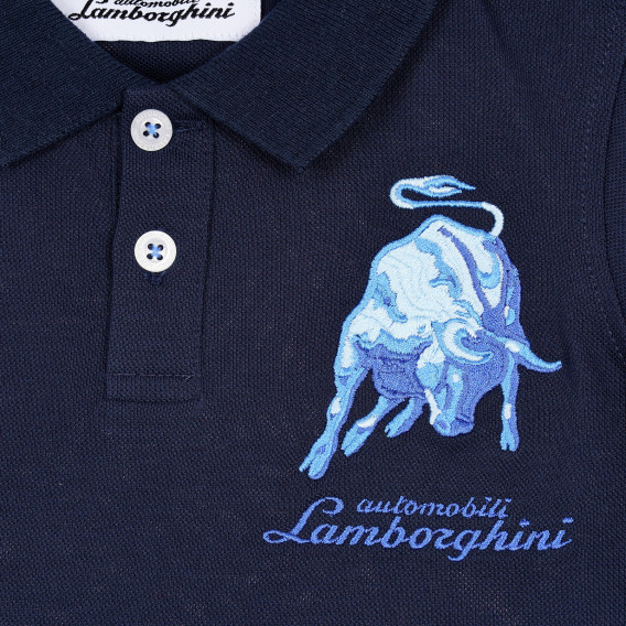 Βαμβακερό T-shirt για αγόρι, σε σκούρο μπλε χρώμα με τυπωμένο ταύρο και επιγραφή Lamborghini 230213 2