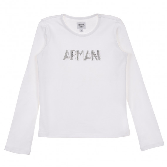 Λευκό, βαμβακερό, μακρυμάνικο μπλουζάκι, με τυπωμένα σχέδια στο μπροστινό μέρος, για κορίτσι Armani 230274 