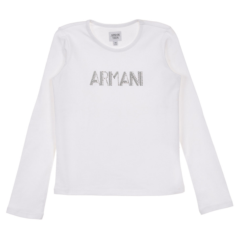 Λευκό, βαμβακερό, μακρυμάνικο μπλουζάκι, με τυπωμένα σχέδια στο μπροστινό μέρος, για κορίτσι  230274