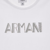 Λευκό, βαμβακερό, μακρυμάνικο μπλουζάκι, με τυπωμένα σχέδια στο μπροστινό μέρος, για κορίτσι Armani 230275 2