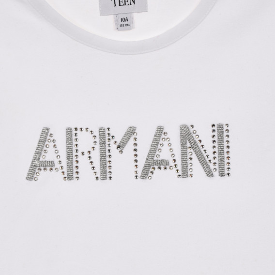 Λευκό, βαμβακερό, μακρυμάνικο μπλουζάκι, με τυπωμένα σχέδια στο μπροστινό μέρος, για κορίτσι Armani 230275 2