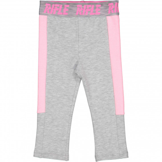 Βαμβακερό αθλητικό παντελόνι με ροζ λεπτομέρειες για μωρά, γκρι Rifle 230900 