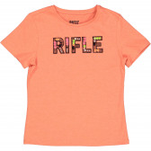 Βαμβακερό μπλουζάκι με τύπωμα και πούλιες, σε χρώμα ροδάκινου Rifle 230948 