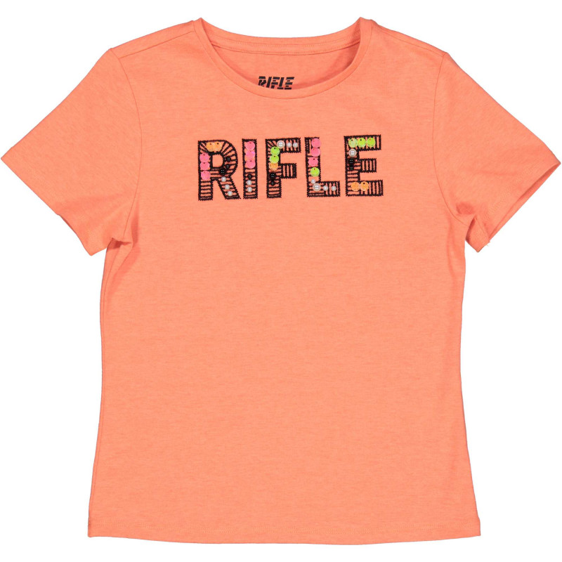 Βαμβακερό μπλουζάκι με τύπωμα και πούλιες, σε χρώμα ροδάκινου  230948