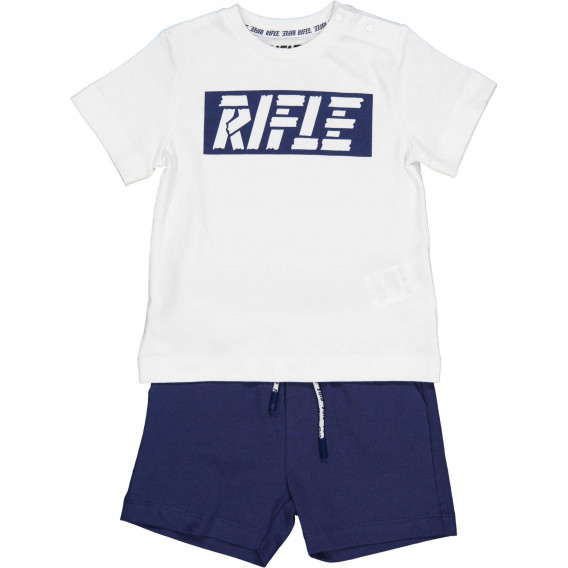 Σετ με βαμβακερό μπλουζάκι και σορτς για μωρά σε λευκό και μπλε χρώμα Rifle 230995 
