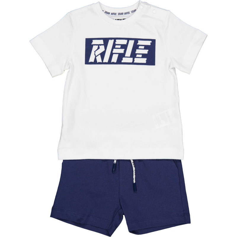 Σετ με βαμβακερό μπλουζάκι και σορτς για μωρά σε λευκό και μπλε χρώμα  230995