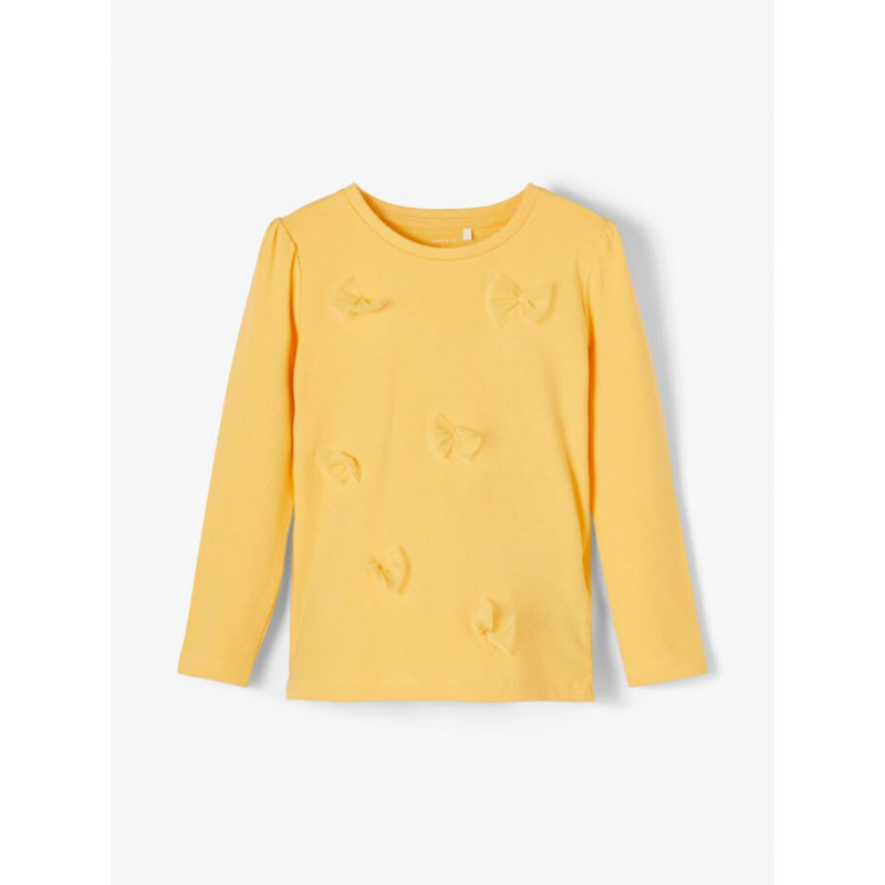 Βιολογική βαμβακερή μπλούζα με κορδέλες για ένα μωρό, κίτρινο  231262
