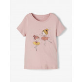 Μπλουζάκι από οργανικό βαμβάκι με λεζάντα, ροζ Name it 231289 