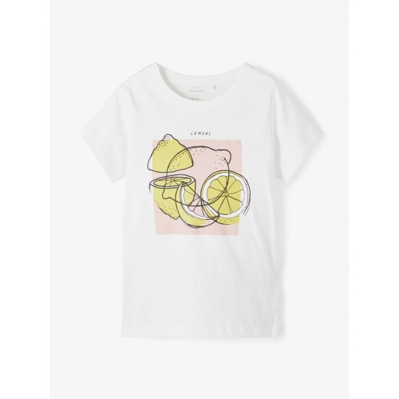 Μπλουζάκι από οργανικό βαμβάκι με τυπωμένο λεμόνι, λευκό Name it 231346 