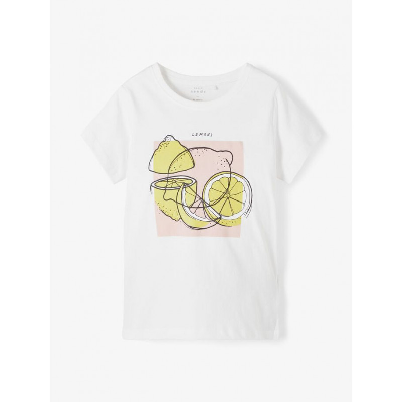 Μπλουζάκι από οργανικό βαμβάκι με τυπωμένο λεμόνι, λευκό  231346