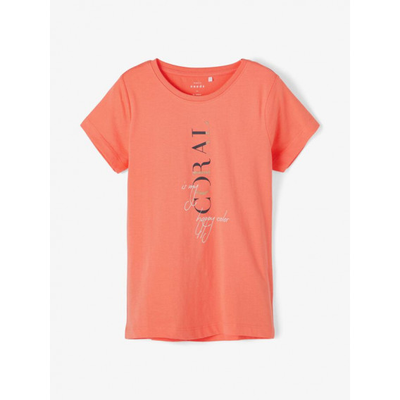 Μπλουζάκι από οργανικό βαμβάκι με λεζάντα, χρώμα κοραλλί Name it 231354 
