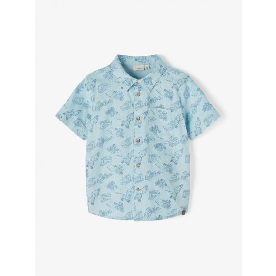 Βαμβακερό πουκάμισο με γραφική εκτύπωση, γαλάζιο Name it 231422 