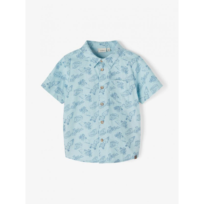 Βαμβακερό πουκάμισο με γραφική εκτύπωση, γαλάζιο  231422