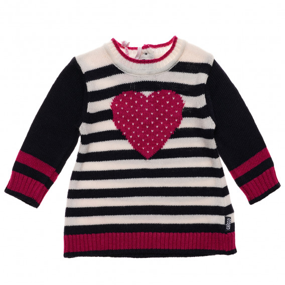 Πλεκτό παιδικό φόρεμα με μακριά μανίκια και ροζ καρδιά Chicco 232018 