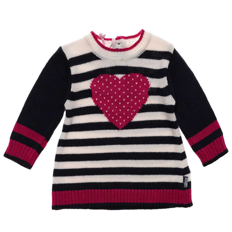 Πλεκτό παιδικό φόρεμα με μακριά μανίκια και ροζ καρδιά  232018