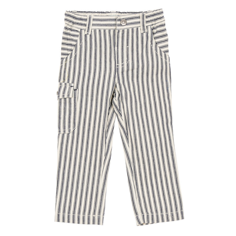 Βαμβακερό παντελόνι με λευκές-μπλε λωρίδες με πλαϊνή τσέπη για μωρό  232201