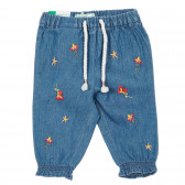 Βαμβακερό παντελόνι με floral ραφτά για μωρό, μπλε Benetton 232231 
