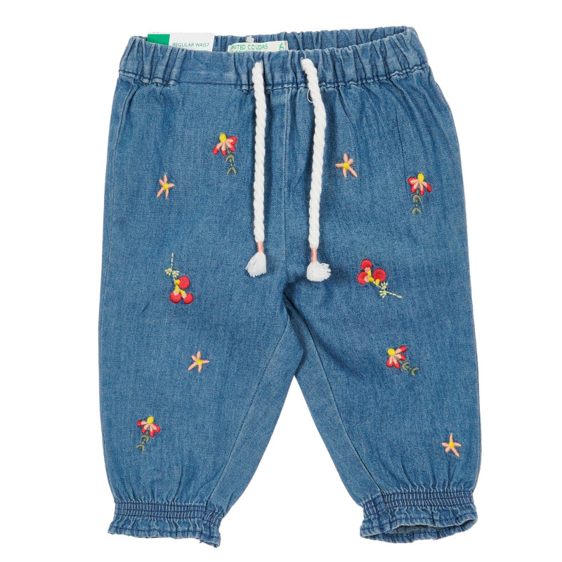 Βαμβακερό παντελόνι με floral ραφτά για μωρό, μπλε  232231
