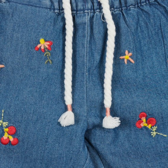Βαμβακερό παντελόνι με floral ραφτά για μωρό, μπλε Benetton 232232 2