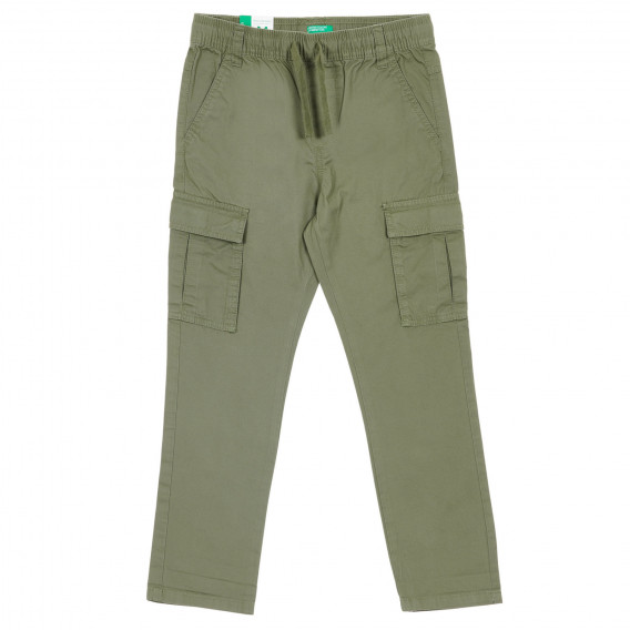 Βαμβακερό παντελόνι με πλαϊνές τσέπες, σκούρο πράσινο Benetton 232287 