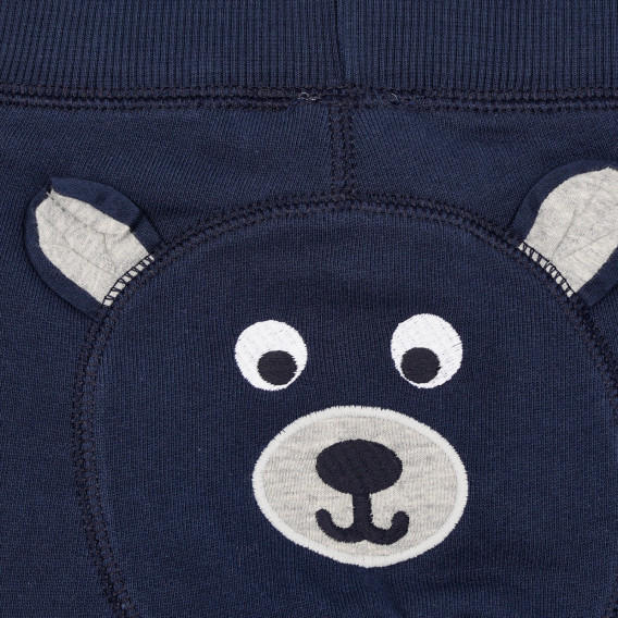 Βαμβακερό παντελόνι με ραφτή αρκούδα για μωρό, σκούρο μπλε Benetton 232394 3