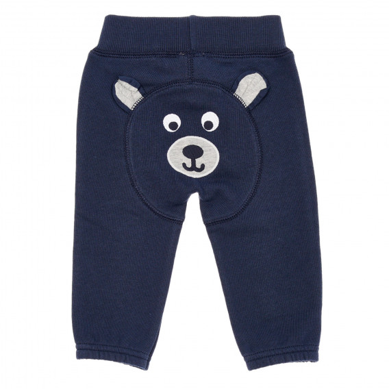 Βαμβακερό παντελόνι με ραφτή αρκούδα για μωρό, σκούρο μπλε Benetton 232395 4