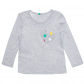 Βαμβακερή μπλούζα με διακόσμηση-καρδιά για μωρό, γκρι Benetton 232653 