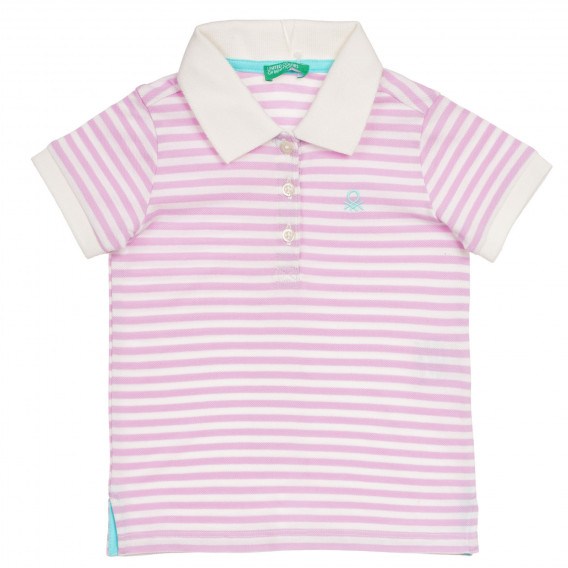 Βαμβακερή μπλούζα με κοντά μανίκια και λευκές-ροζ ρίγες για μωρό Benetton 232673 