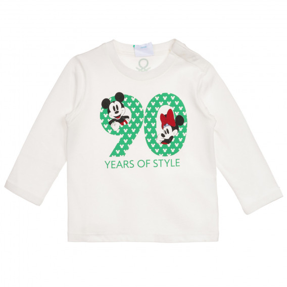 Βαμβακερή μπλούζα με σχέδιο Mickey και Minnie Mouse για μωρό, λευκή Benetton 232732 