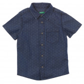 Βαμβακερό πουκάμισο με κοντά μανίκια και εικονικό σχέδιο, σκούρο μπλε Benetton 232816 