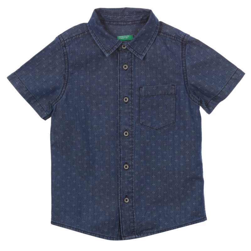 Βαμβακερό πουκάμισο με κοντά μανίκια και εικονικό σχέδιο, σκούρο μπλε  232816