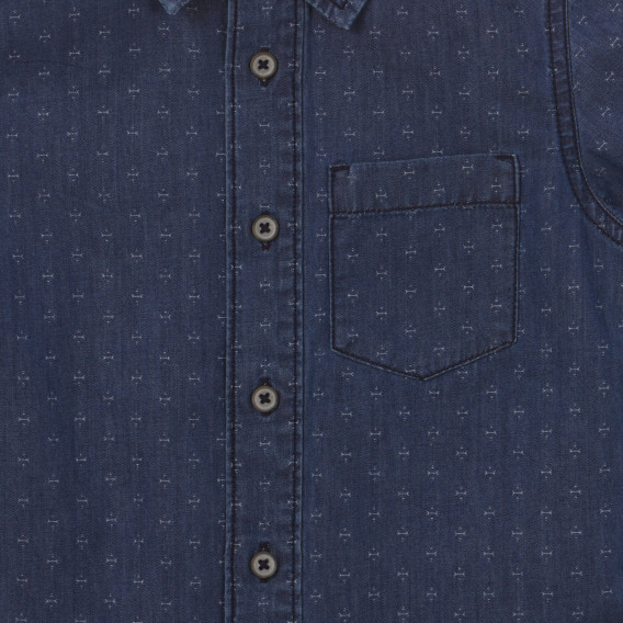 Βαμβακερό πουκάμισο με κοντά μανίκια και εικονικό σχέδιο, σκούρο μπλε Benetton 232817 2