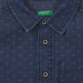 Βαμβακερό πουκάμισο με κοντά μανίκια και εικονικό σχέδιο, σκούρο μπλε Benetton 232818 3