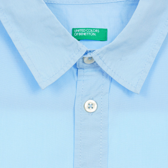 Βαμβακερό πουκάμισο με κοντά μανίκια και γιακά, γαλάζιο Benetton 232831 2