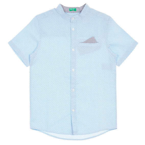 Βαμβακερό πουκάμισο με κοντό μανίκι και τσέπη για μαντήλι με κουκκίδες, ανοιχτό μπλε Benetton 232848 