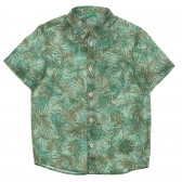 Κοντομάνικο βαμβακερό πουκάμισο με τύπωμα φοίνικες και τσέπη, πράσινο Benetton 232858 