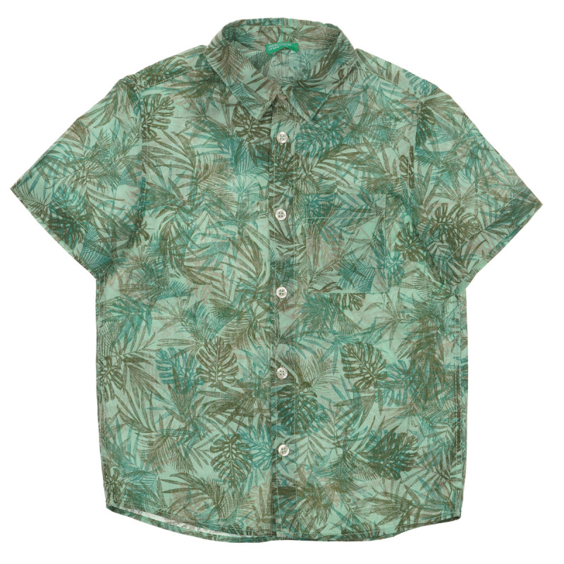 Κοντομάνικο βαμβακερό πουκάμισο με τύπωμα φοίνικες και τσέπη, πράσινο  232858