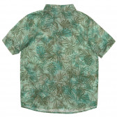 Κοντομάνικο βαμβακερό πουκάμισο με τύπωμα φοίνικες και τσέπη, πράσινο Benetton 232861 4