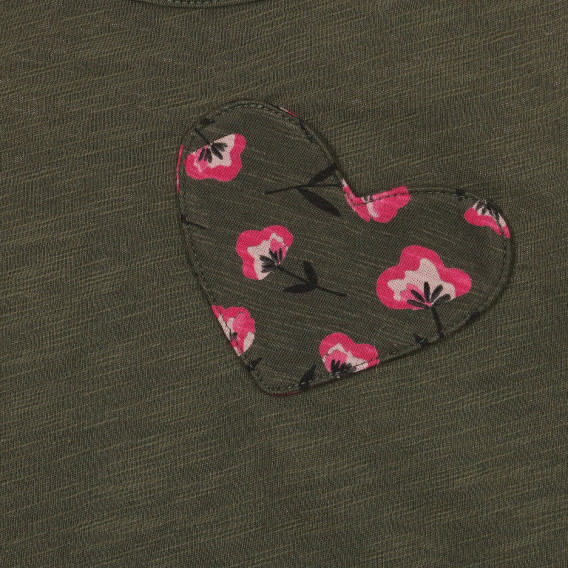Βαμβακερή μπλούζα με απλικέ καρδιά για ένα μωρό, σκούρο πράσινο Benetton 232886 2