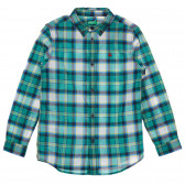 Βαμβακερό καρό πουκάμισο με το λογότυπο της μάρκας, ανοιχτό πράσινο Benetton 232949 