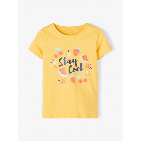 Μπλουζάκι από οργανικό βαμβάκι με την επιγραφή Stay cool, κίτρινοι Name it 233190 