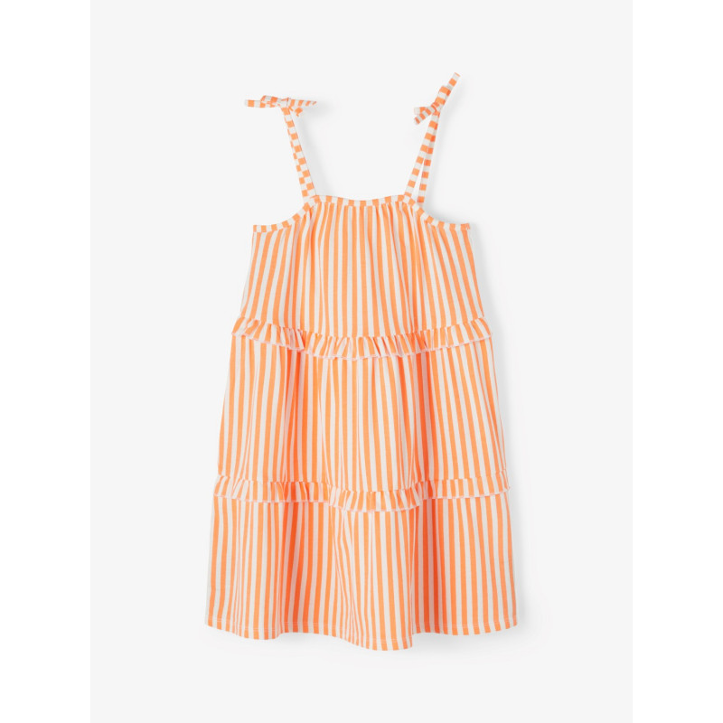 Αμάνικο φόρεμα με βολάν σε πορτοκαλί ρίγες  233283