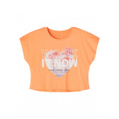 Οργανική αμάνικη βαμβακερή μπλούζα με τύπωμα, πορτοκαλί Name it 233297 