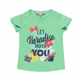 Βαμβακερό μπλουζάκι με φλοράλ τύπωμα και λεζάντα, πράσινο Boboli 233424 