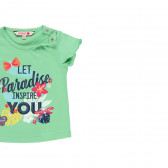 Βαμβακερό μπλουζάκι με φλοράλ τύπωμα και λεζάντα, πράσινο Boboli 233426 3